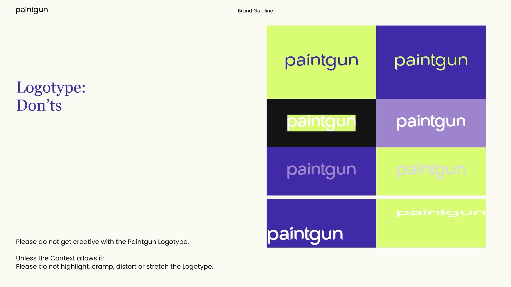 Paintgun logotype don'ts