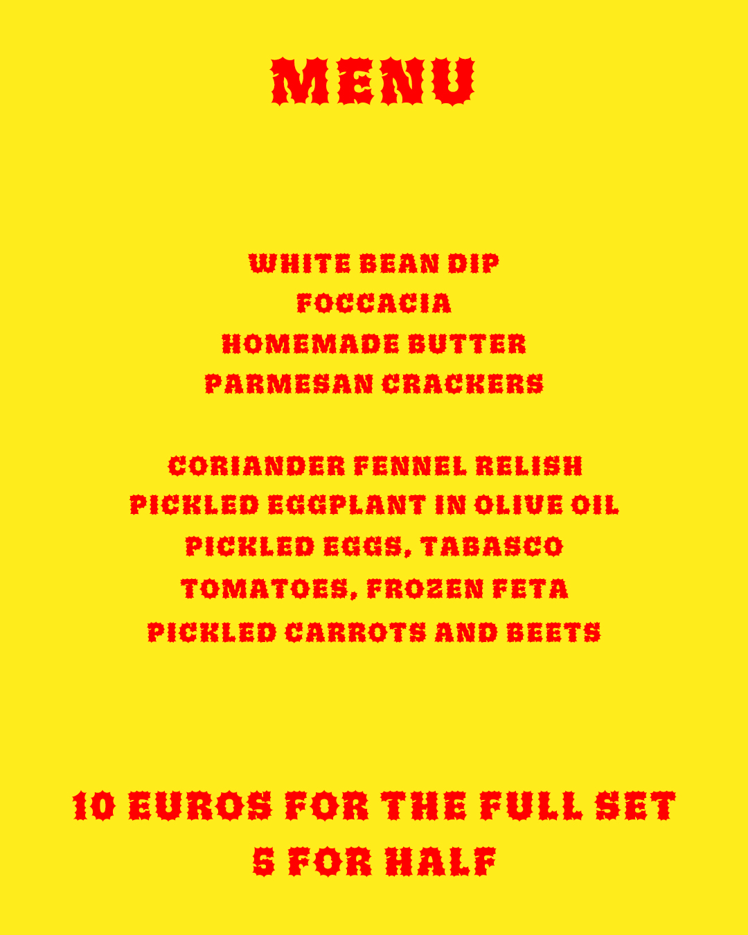Pickle Island menu