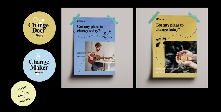 Plans by Santé poster mockups and badge concepts